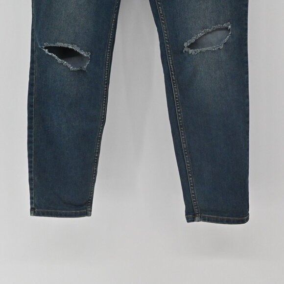 FREE PEOPLE Jeans Womens Sz 31 Dark Wash Distressed Busted Knee Mid Rise Skinny - Picture 3 of 12